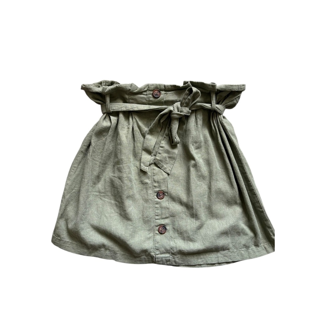 Falls Creek Skirt Womens Large Green Linen Blend Paperbag Waist Tie Button Front